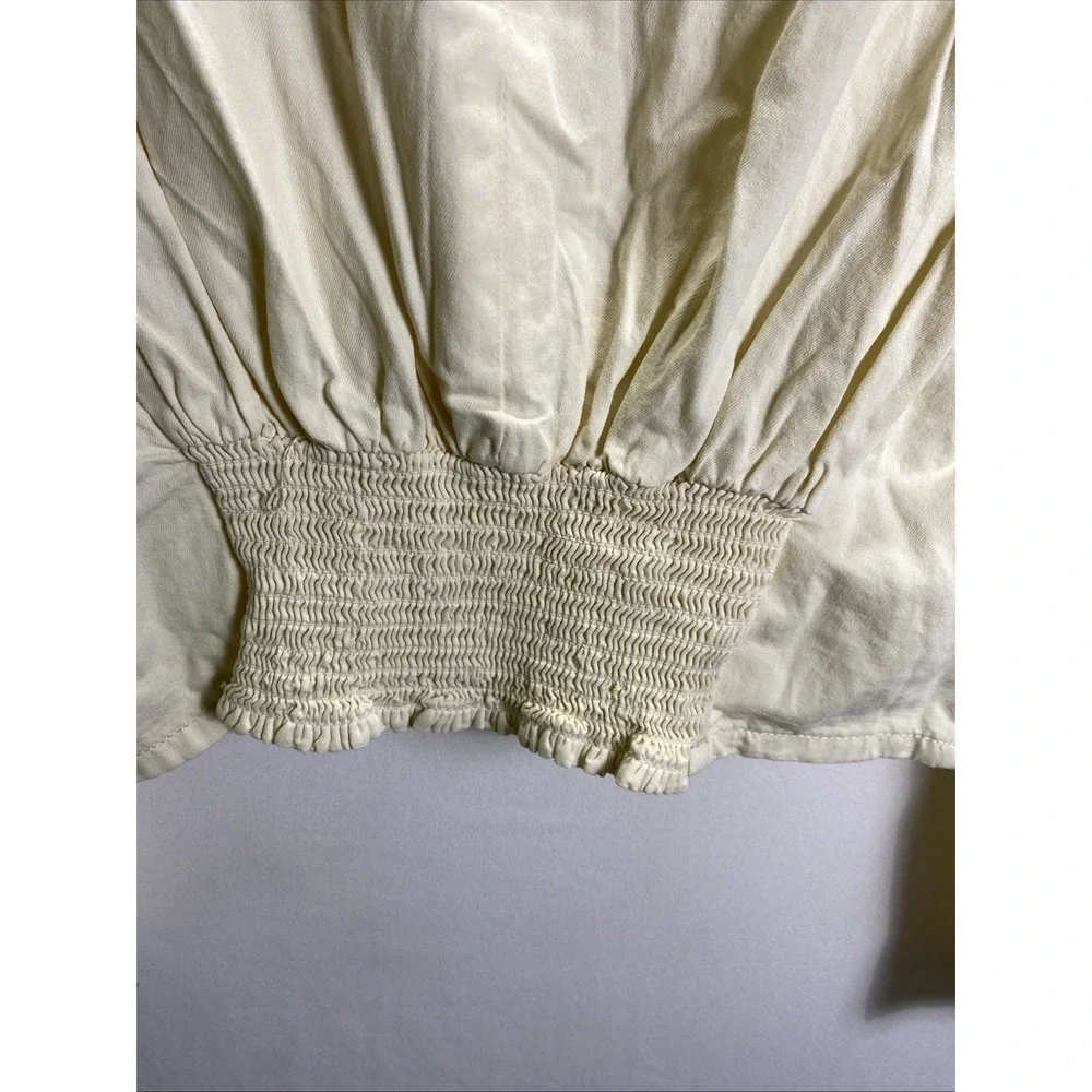 Boho Embroidered Cropped Broadway Womens Blouse 100%‎ Cotton XL Ivory Summer Top